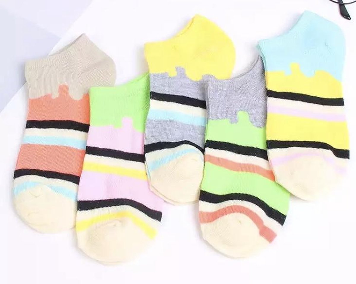 Kleurrijk set sokken - sokkenset van 5 paar - Enkelsokken - Unisex sokken - Multipack - Maat 36-41