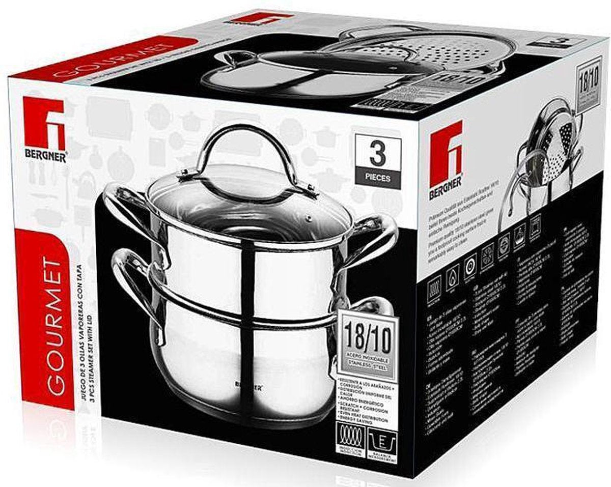 Bergner Groumet Stoompan - RVS - 3 delig