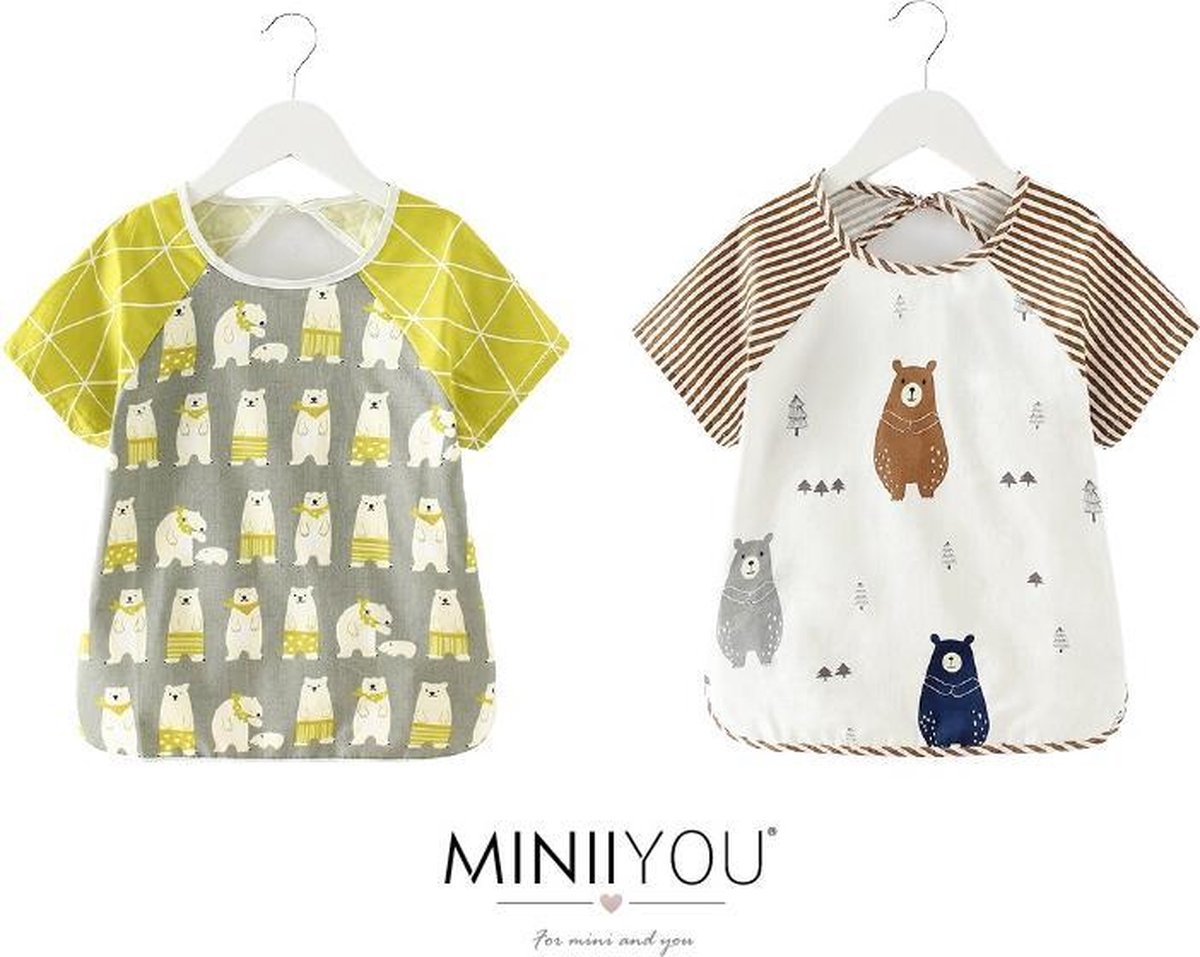 Slabbetjes lente en zomer slab baby & dreumes - beren geel - waterproof waterdicht - kliedershort wasbaar