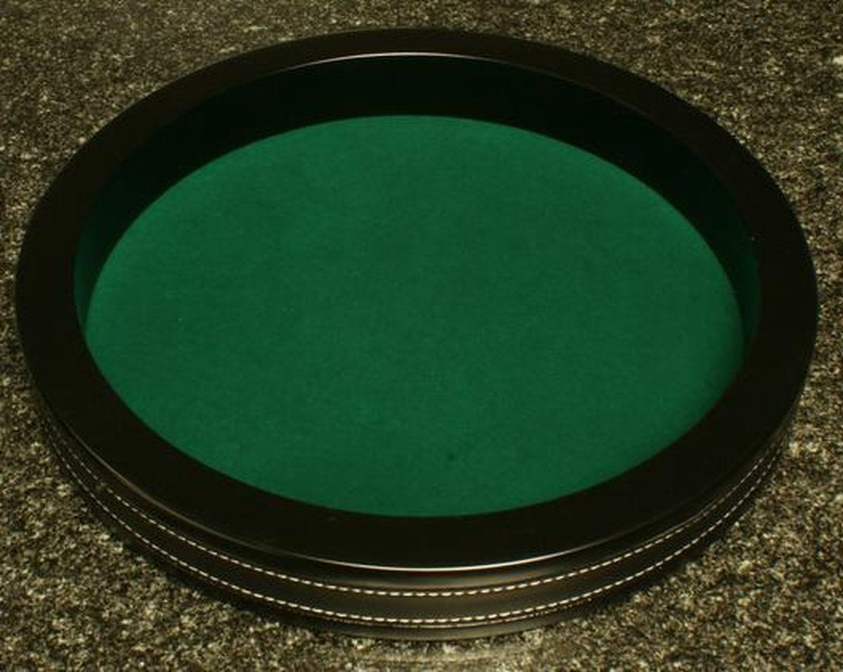 Yathzeebord |Dobbelpiste | Dobbelbak Rond Zwart Vinyl met Groen Vilt 34cm