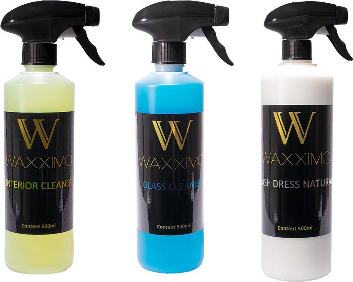 Waxximo Interieur Natural VOORDEELSET - Interieur reiniger Auto - Bekleding reinigen - Vlekken verwijderraar - Cockpitspray mat - Glas reiniger - Dashboard schoonmaken