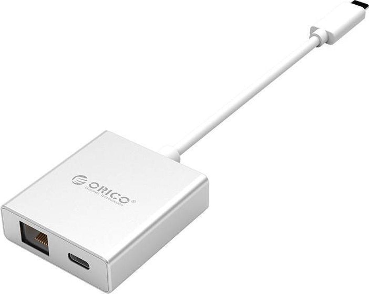 Orico USB-C naar Gigabit Ethernet adapter  PD - Aluminium - Zilver