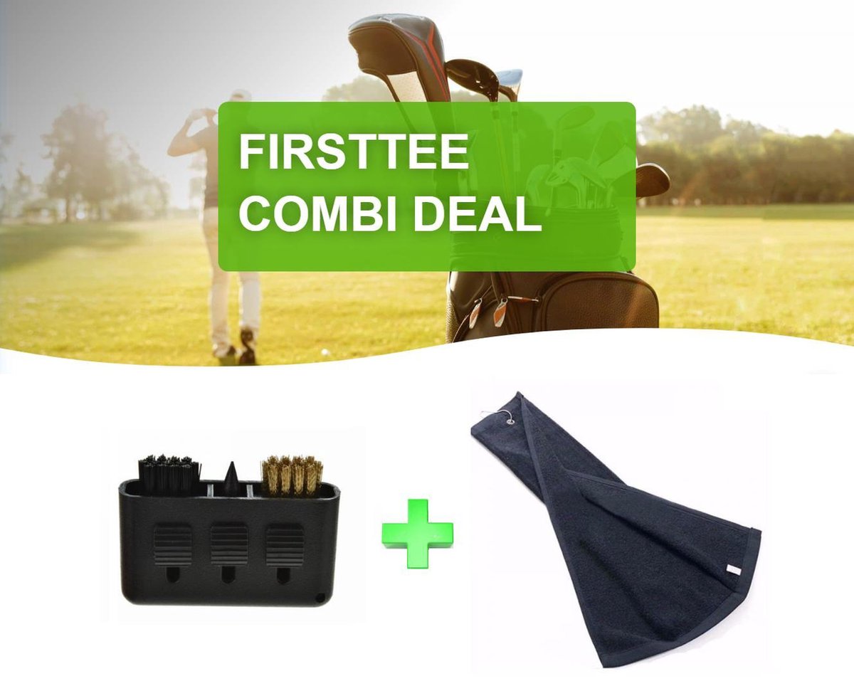Firsttee - COMBI DEAL - AANBIEDING - Handdoek & 3 in 1 Cleaner - INCLUSIEF Ophanghaak - Golfhanddoek 60 x 40 cm - Goed Absorberend  & Snel Drogend - Golf accessoires - Golfset - Schoonmaakborstel - Cadeau - Golftrainingsmateriaal - Sport - Training