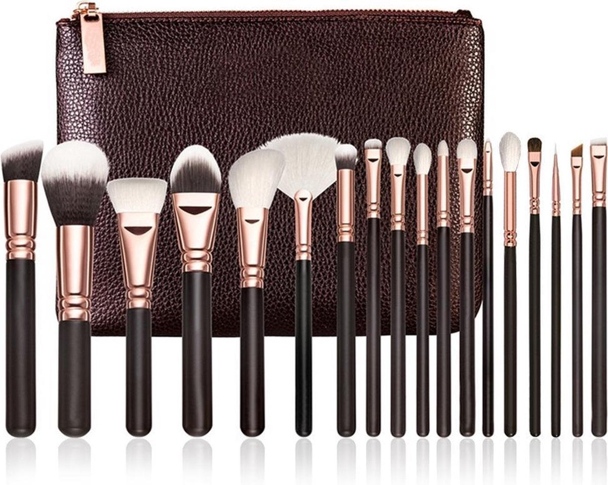 Evvie Deluxe Edition 18 delige make-up kwastenset in lederen tasje