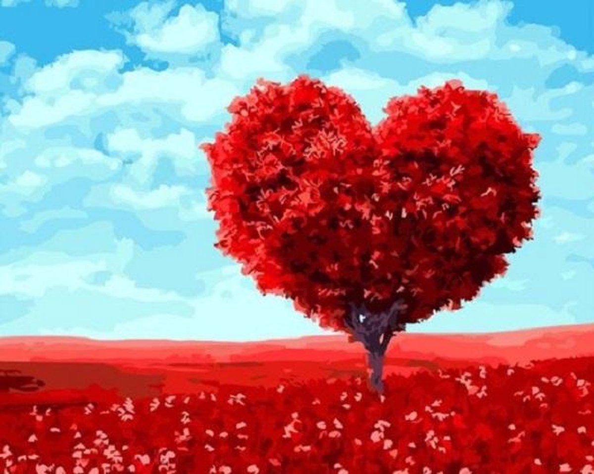 Paint By Numbers - Schilderen op Nummer - Hartvormige Liefdesboom - 50x40cm - Volwassenen & Kinderen - Stipco - 150036