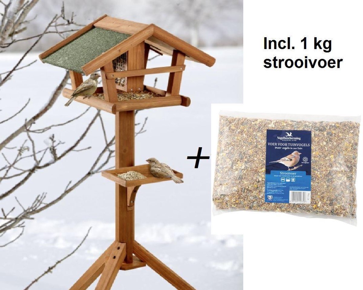 Vogelvoederhuisje - 46 x 30 x 121 cm + 1 kg strooivoer