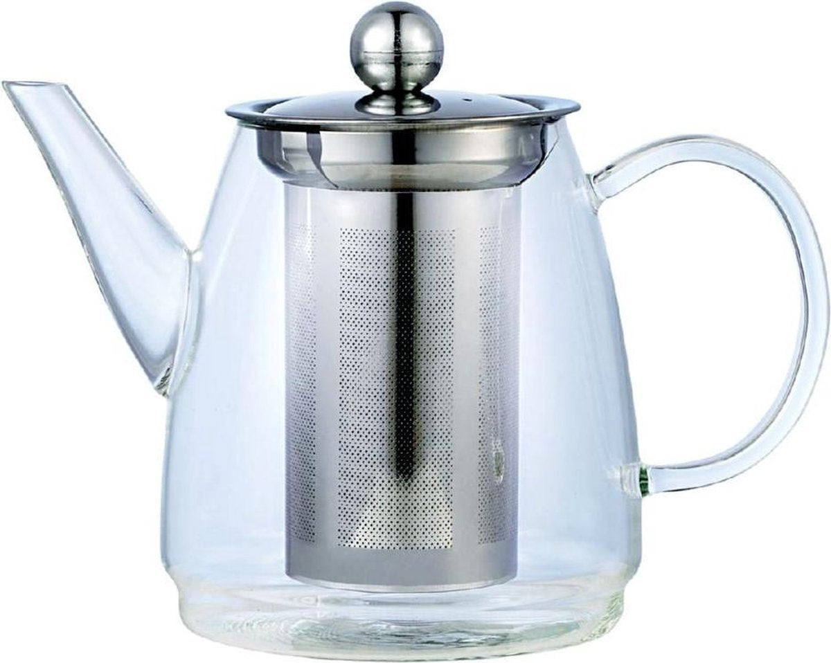 KINGHOFF Elegante glazen theepot met RVS filter - 900 ML - hoogwaardig borosilicaatglas