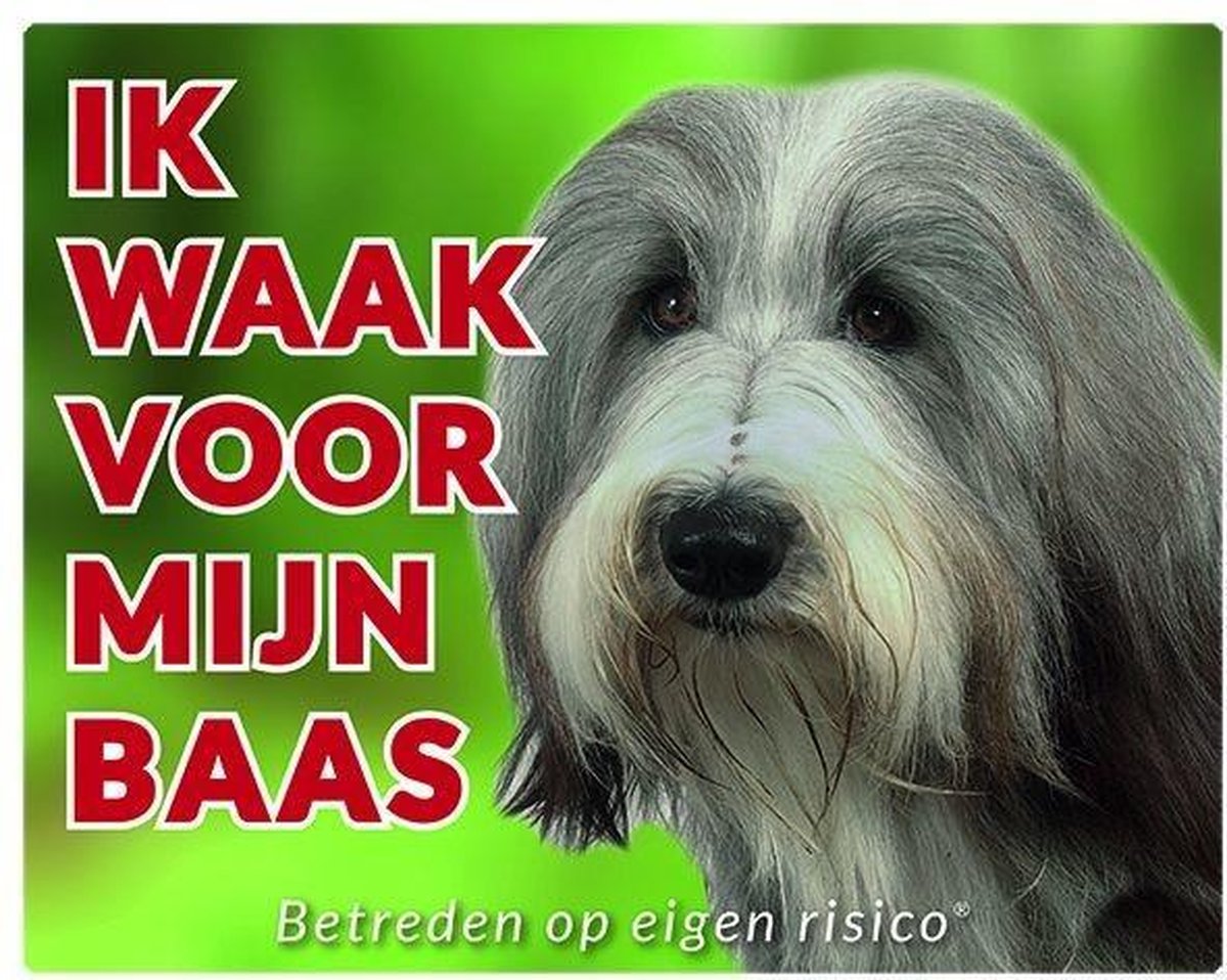 Bearded Collie Waakbord - Ik waak voor mijn baas