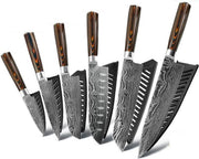 Mastersøn - Luxe en Professionele Japanse Messenset - Set van 6 - Damascusmes - 67 Laags - VG10 - Damascus Mes Messenset - Damastmes - Koksmes - Santoku - Paring - Utility - Kiritsuke