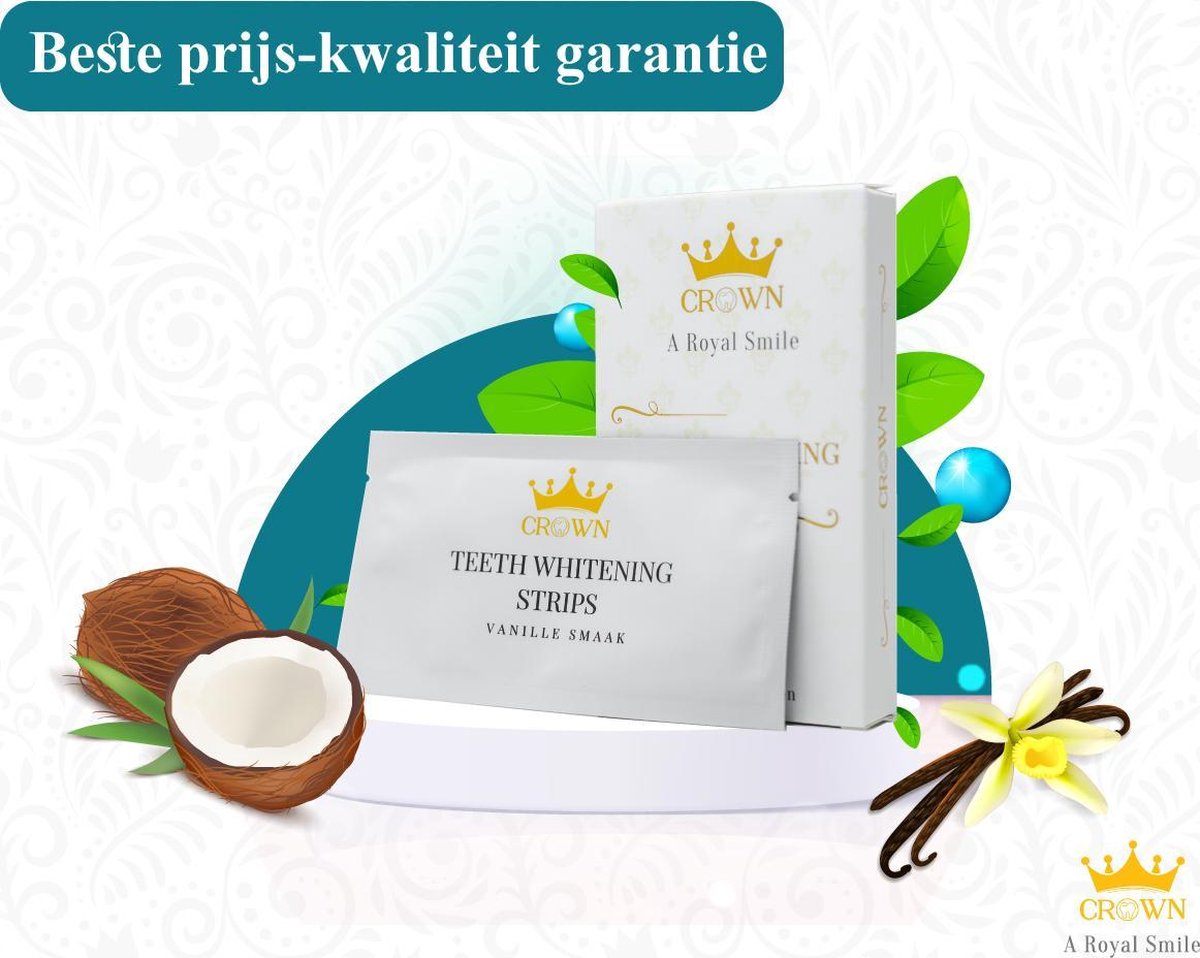 Crown - Whitening Strips - Natuurlijke manier bleken - Zonder Peroxide - Vegan Vriendelijk - Volwaardige behandeling - Tandenbleekstrips - Verbeterde Formule