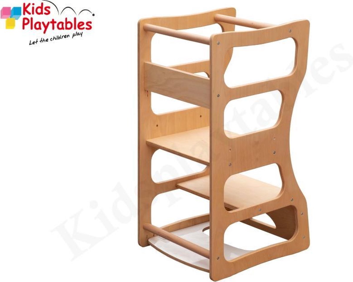 Leertoren Montessori 2 in 1 | kleur blanke lak | Learning tower | Kinderstoel | Ontdekkingstoren | Opstapje hout | Keukenhulp | Keukentoren | Kinderzetel