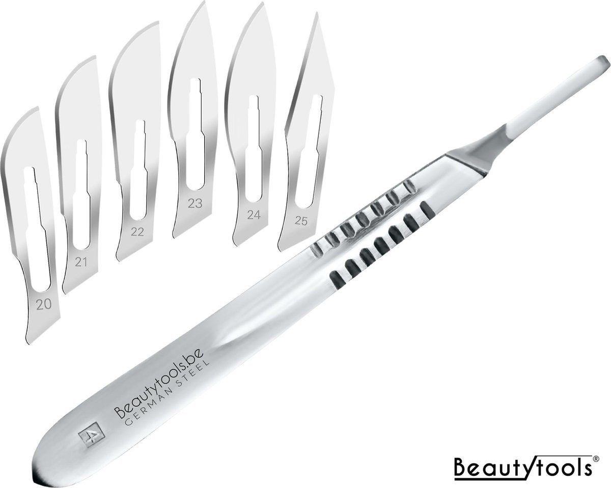 BeautyTools INOX Bistouri Houder Voor Scalpel Mesjes - Platte Handvat - Houder Nr. 4 (BP-0775)