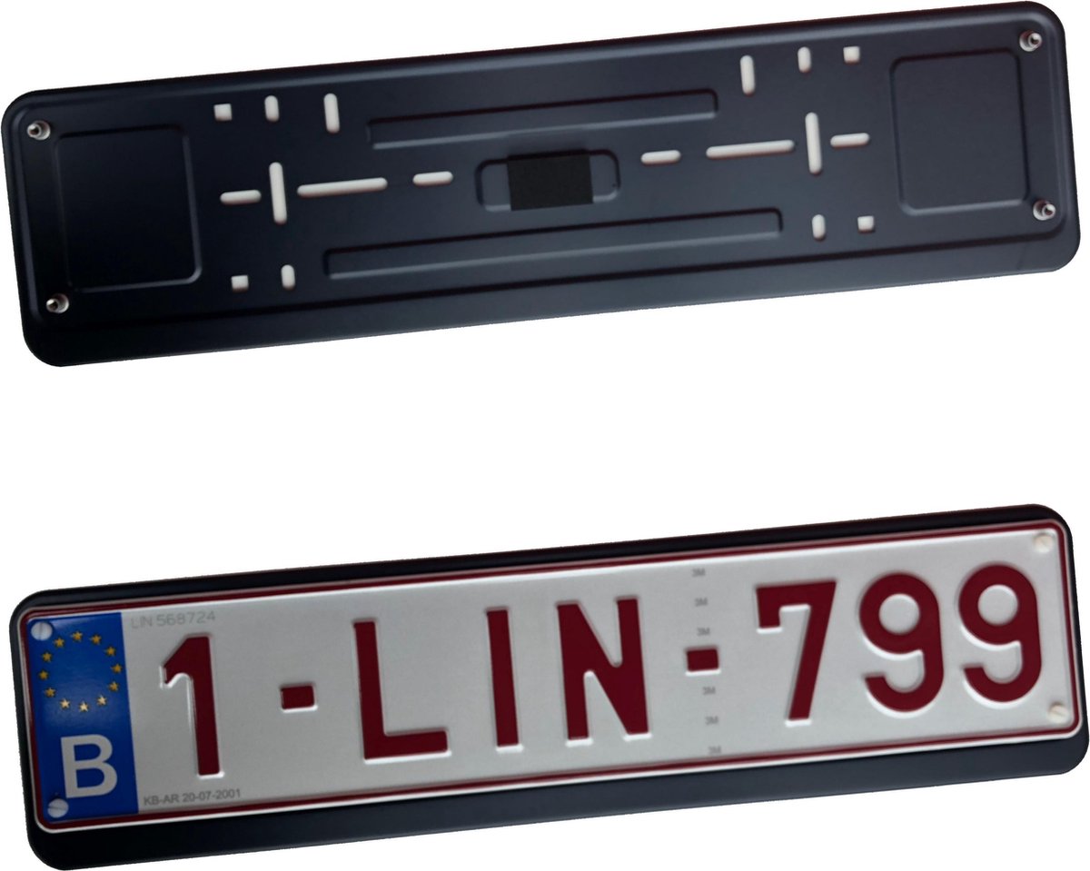 Nummerplaathouder ZWART ALU voor nummerplaat 520x110mm BELGIË