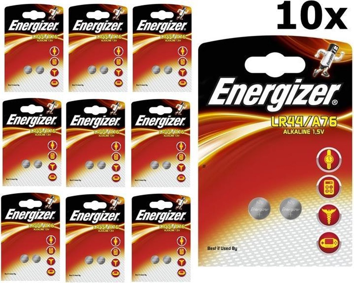 20 Stuks (10 Blisters a 2St) - Energizer G13 / LR44 / A76 1.5V knoopcel