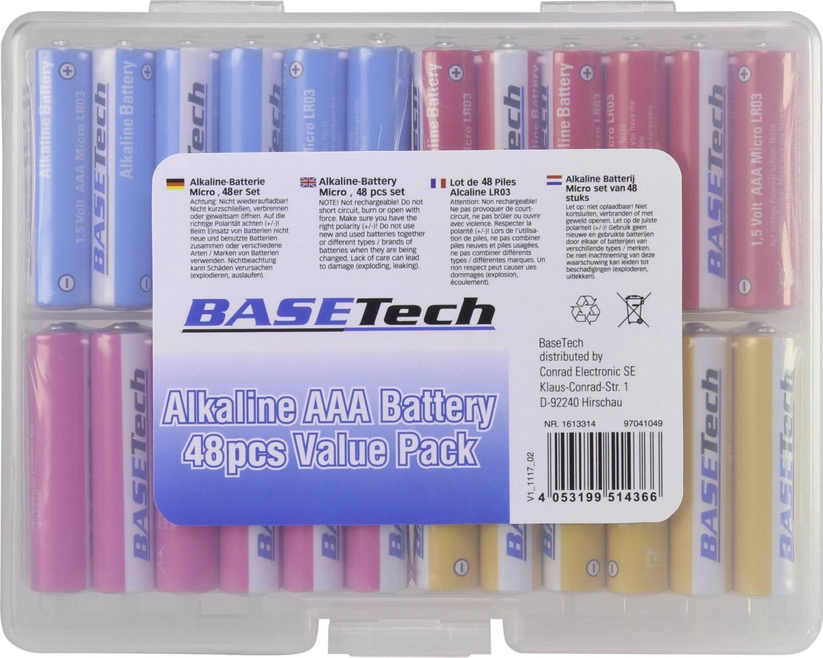 AAA batterij (potlood) Basetech Alkaline 1.5 V 48 stuks