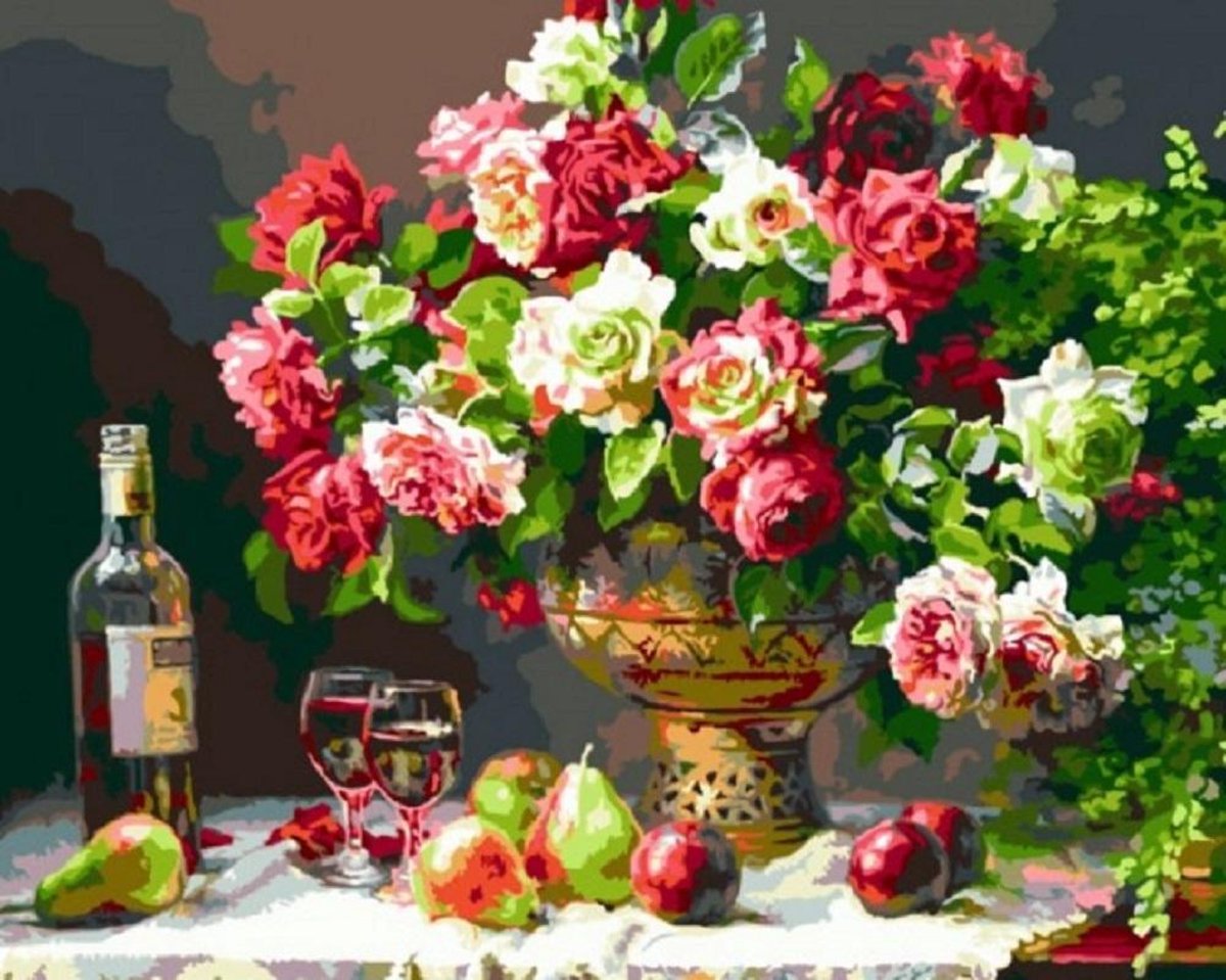 Diamond Painting - Boeket Bloemen - 40x30cm Ronde Steentjes Volledig