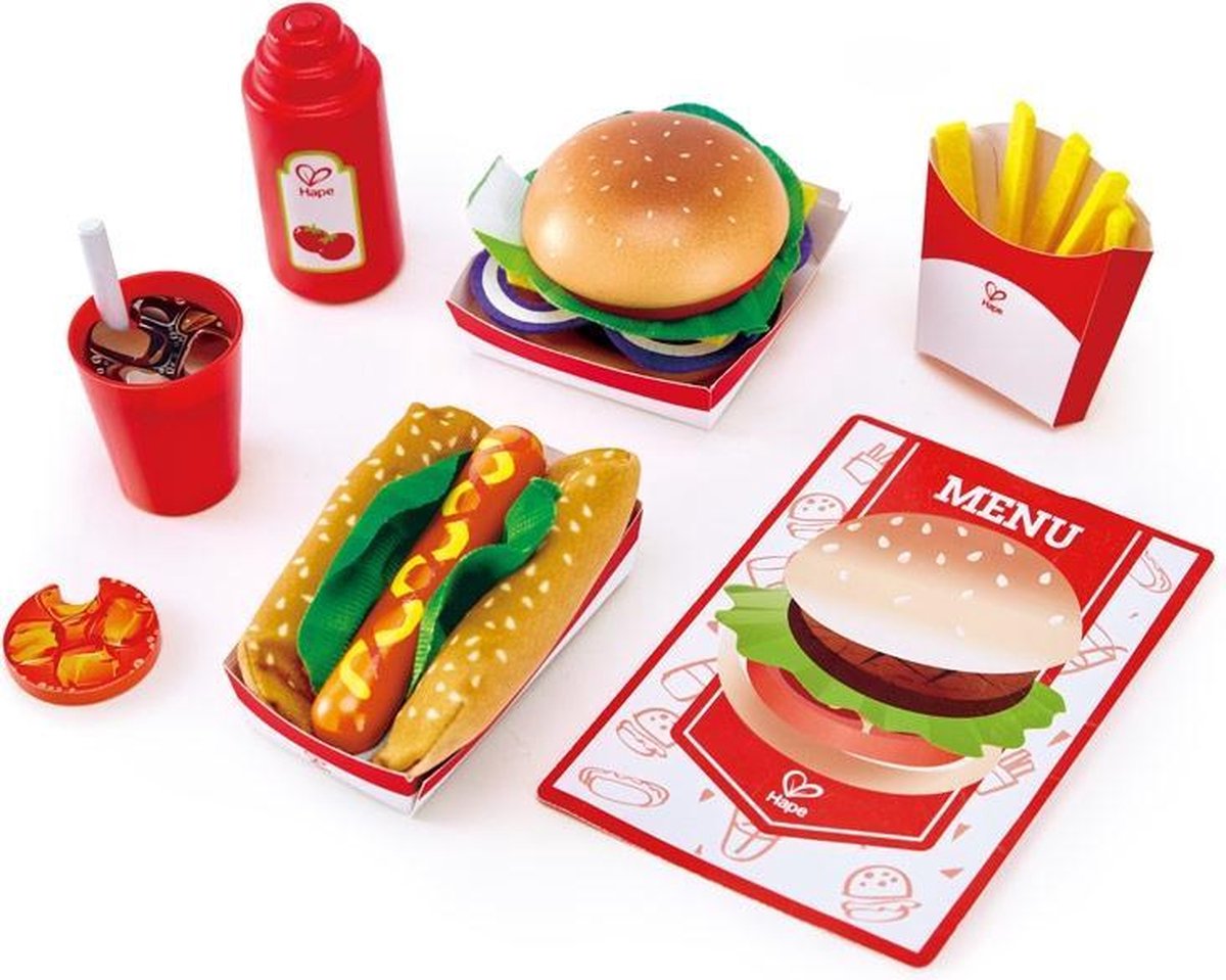 Fastfoodset Speelgoedeten 7-delig Rood