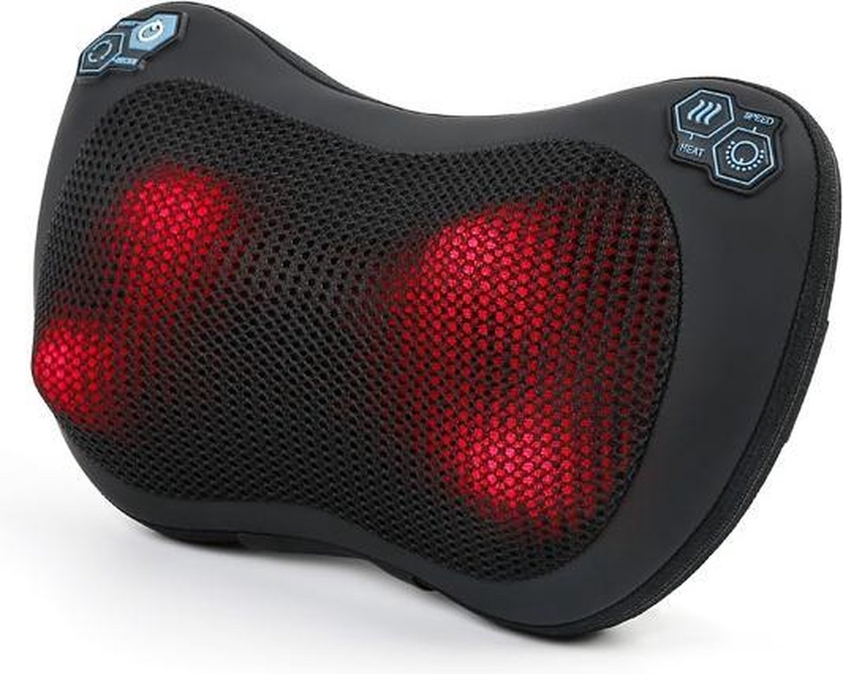 Qumax Massagekussen - Warmte Functie - Elektrisch Shiatsu Massage Kussen - Voor Thuis en Auto - Zwart
