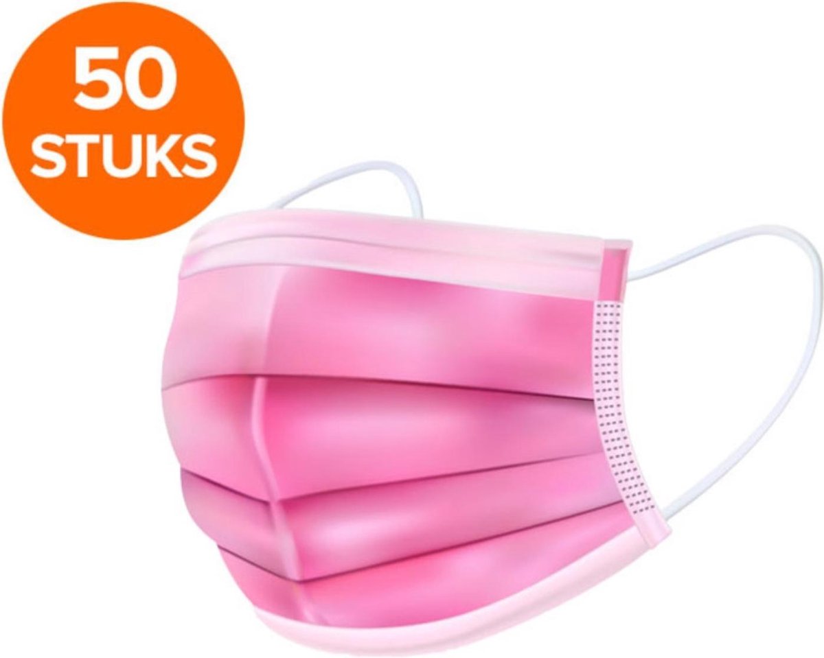 Silverline Wegwerpmaskers / Mondkapjes 3-Laag - Roze - 50 Stuks