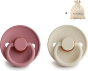 FRIGG | Fopspeen Duo | T1 | 0-6 maanden | Classic | Natuurrubber | Blush + Cream | Met YOURMUSTHAVES speenzakje