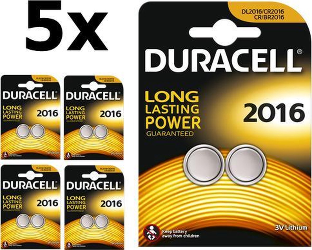 10 Stuks (5 Blisters a 2st) - Duracell CR2016 Professional Electronics 3V 90mAh Lithium knoopcel