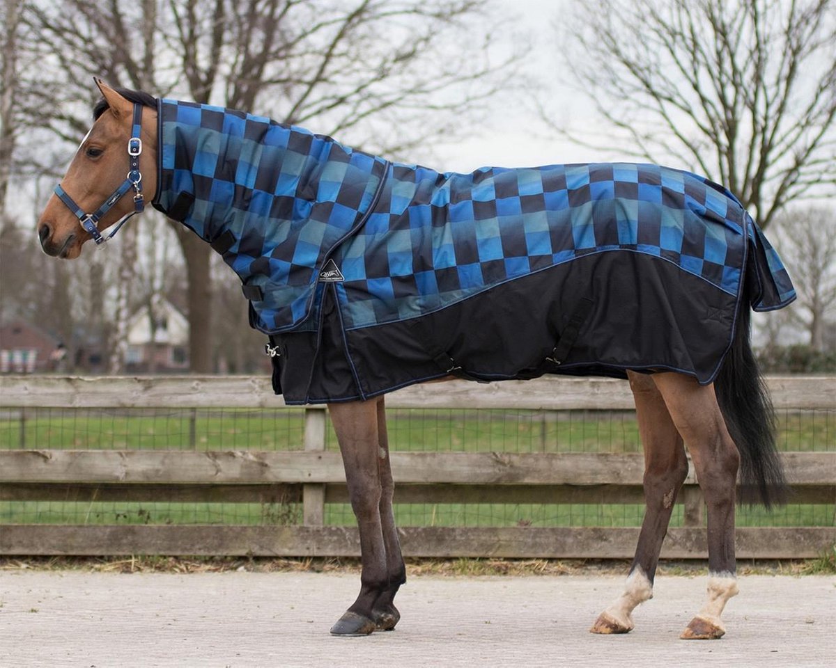 QHP Deken turnout Collection 300gr afneembare hals  165 Zwart / Blauw