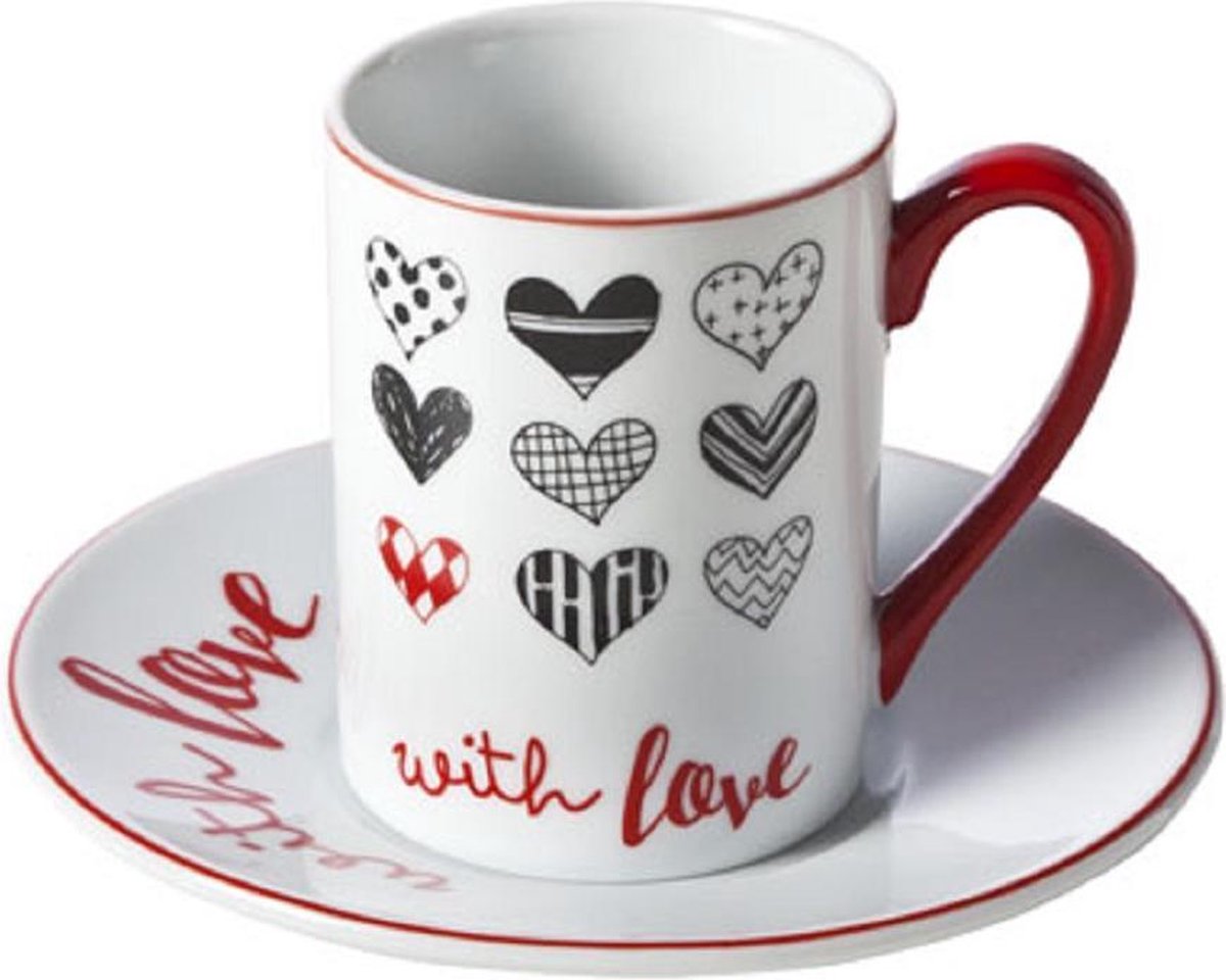 Cosy en Trendy With Love Koffietassen 19 cl En Ondertas D14 cm Porselein - (Set van 4) En Yourkitchen E-kookboek - Heerlijke Smulrecepten