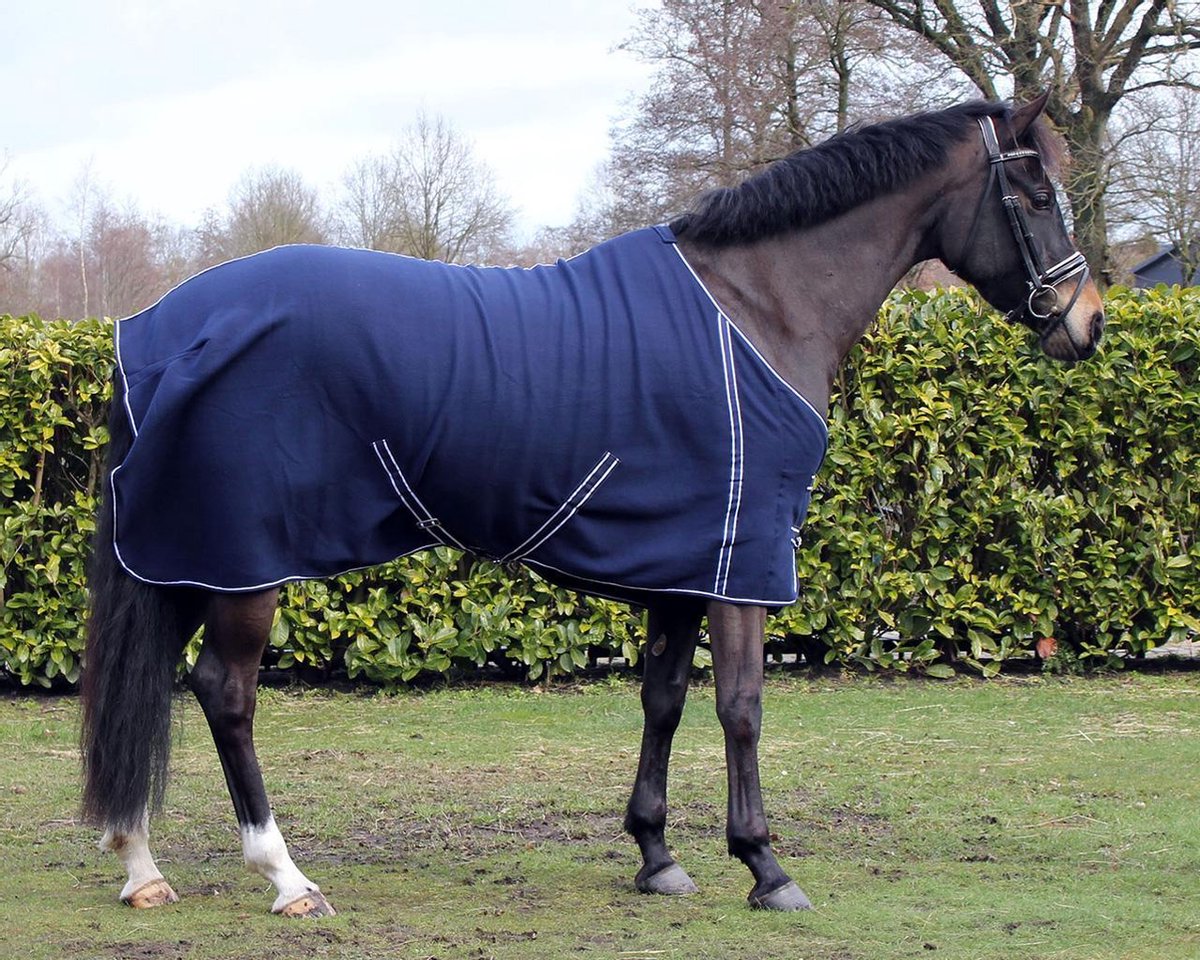 Deken fleece basic met singels  Blauw 185