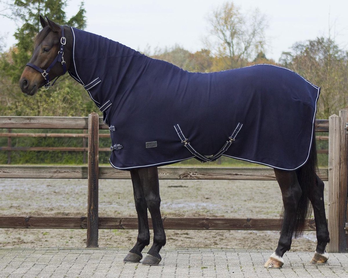 QHP Deken fleece basic hals&singels  155 Blauw