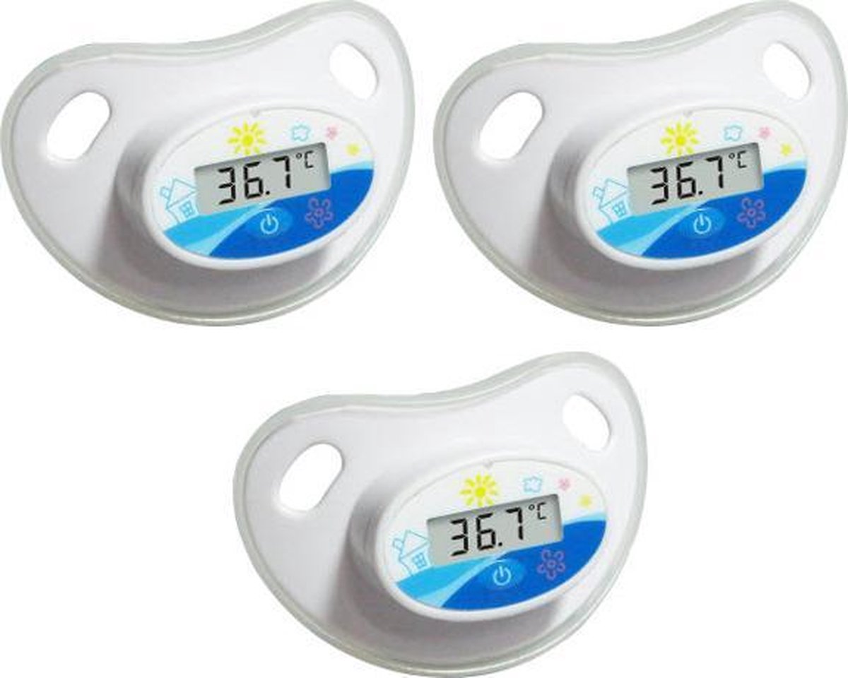 3 x Camry fopspeen - speen - wit/blauw met thermometer