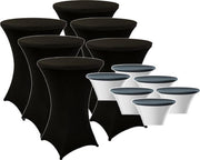 Zwarte Statafelrok x 6 + Top Cover x 6 – 80 cm x 110 cm hoog | Cocktailtafel | Statafelhoes met Topcover | Inclusief Zwarte Statafelhoes | Staantafelrok Stretch Rok | Horeca Staantafelhoes Zwart inclusief Topper