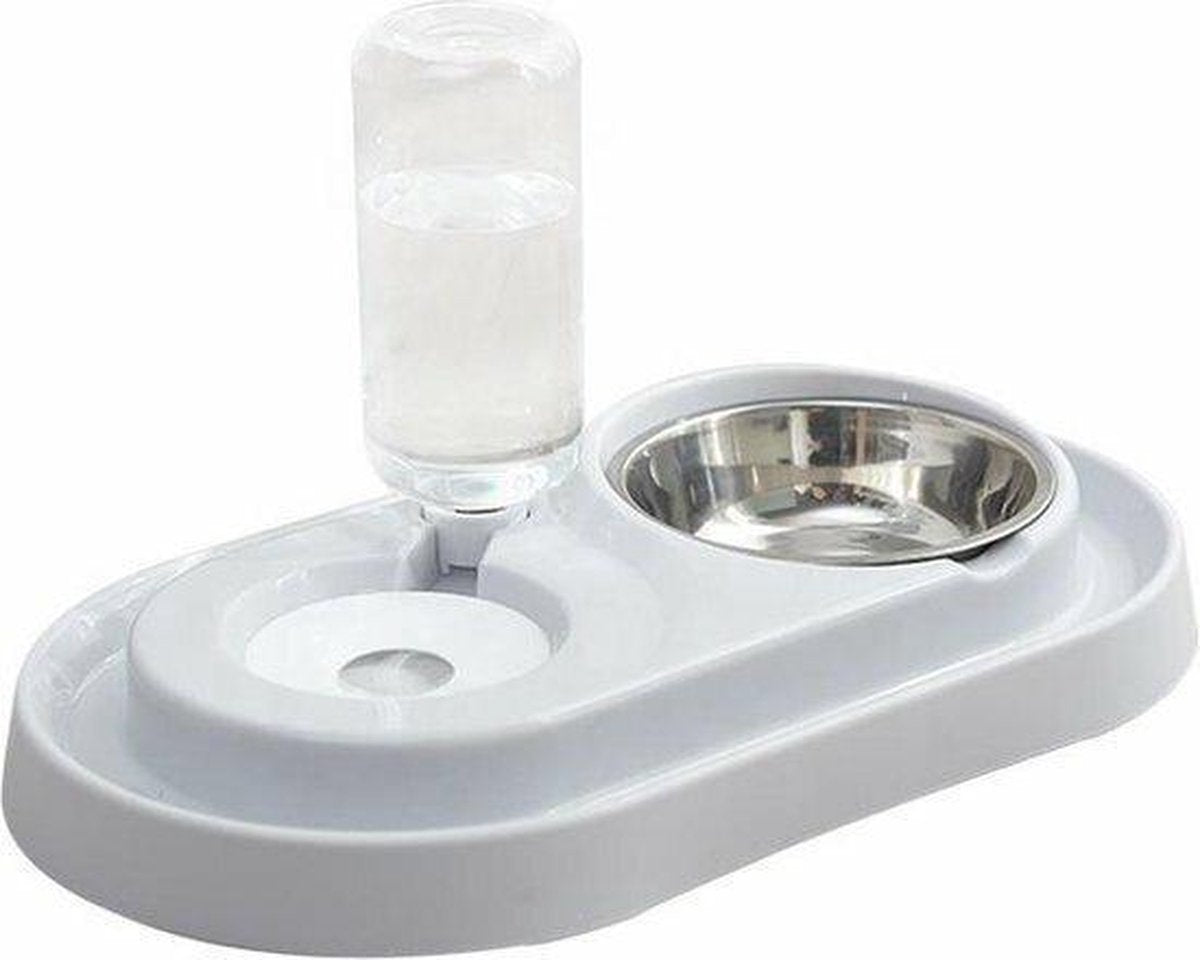 Grijze-Voerbak- Kleine Honden- Katten- Automatische- Water- Dispenser- Inclusief waterfles