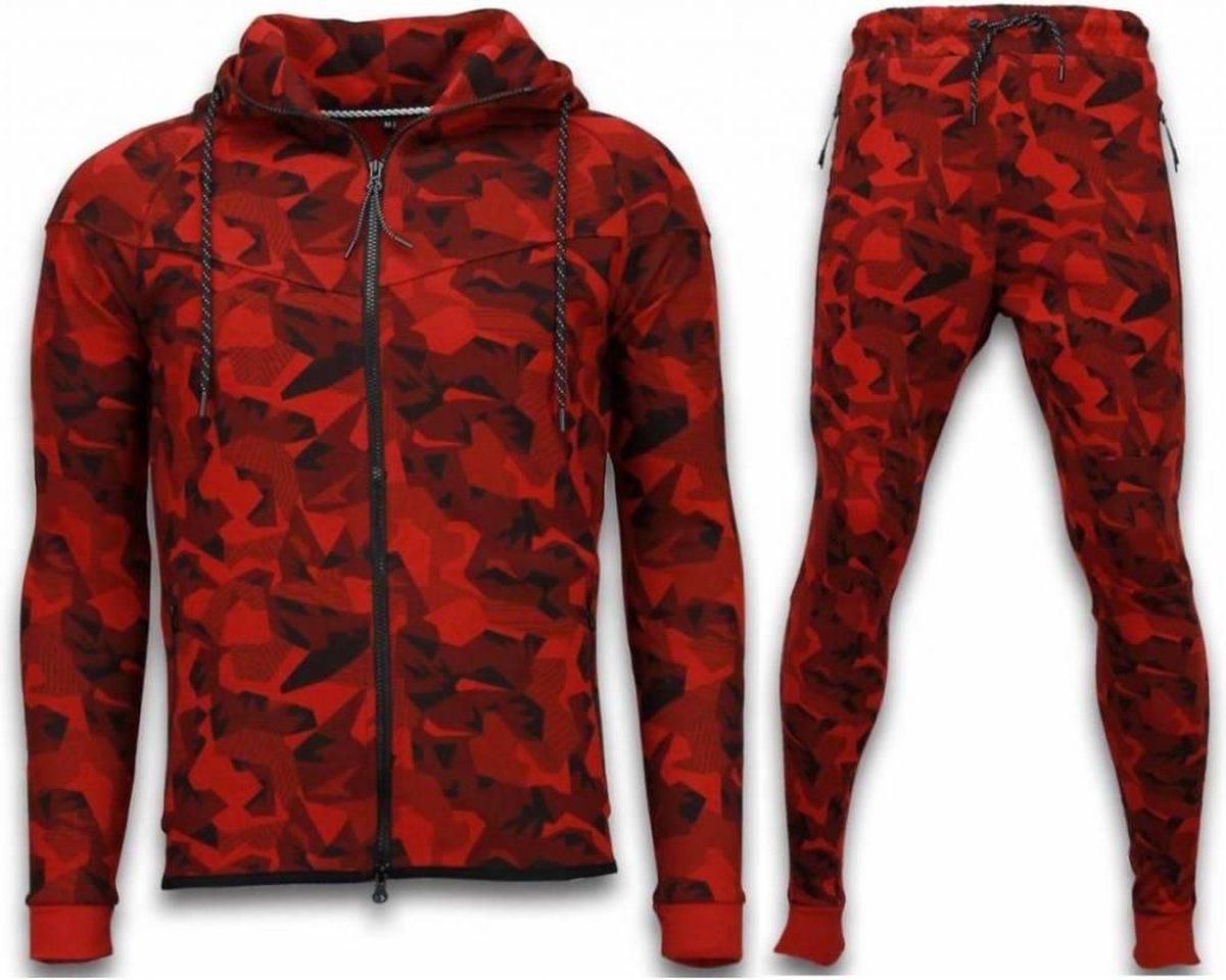ENOS Exclusive Windrunner Camo Trainingspakken - Camouflage Joggingpak - Rood - Maat: XS