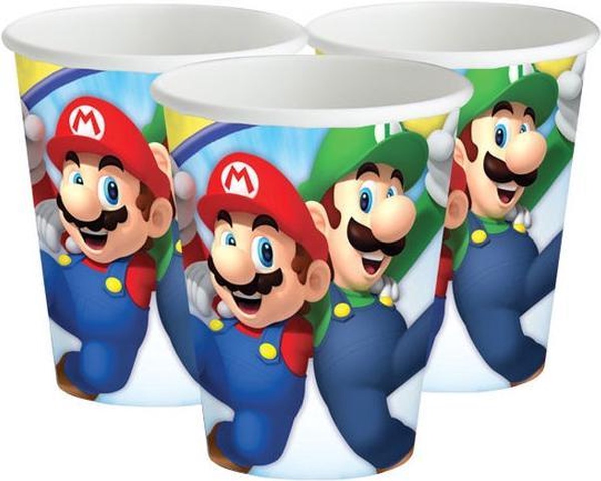 16 stuks kartonnen bekers Super Mario 250ml ®Pippashop