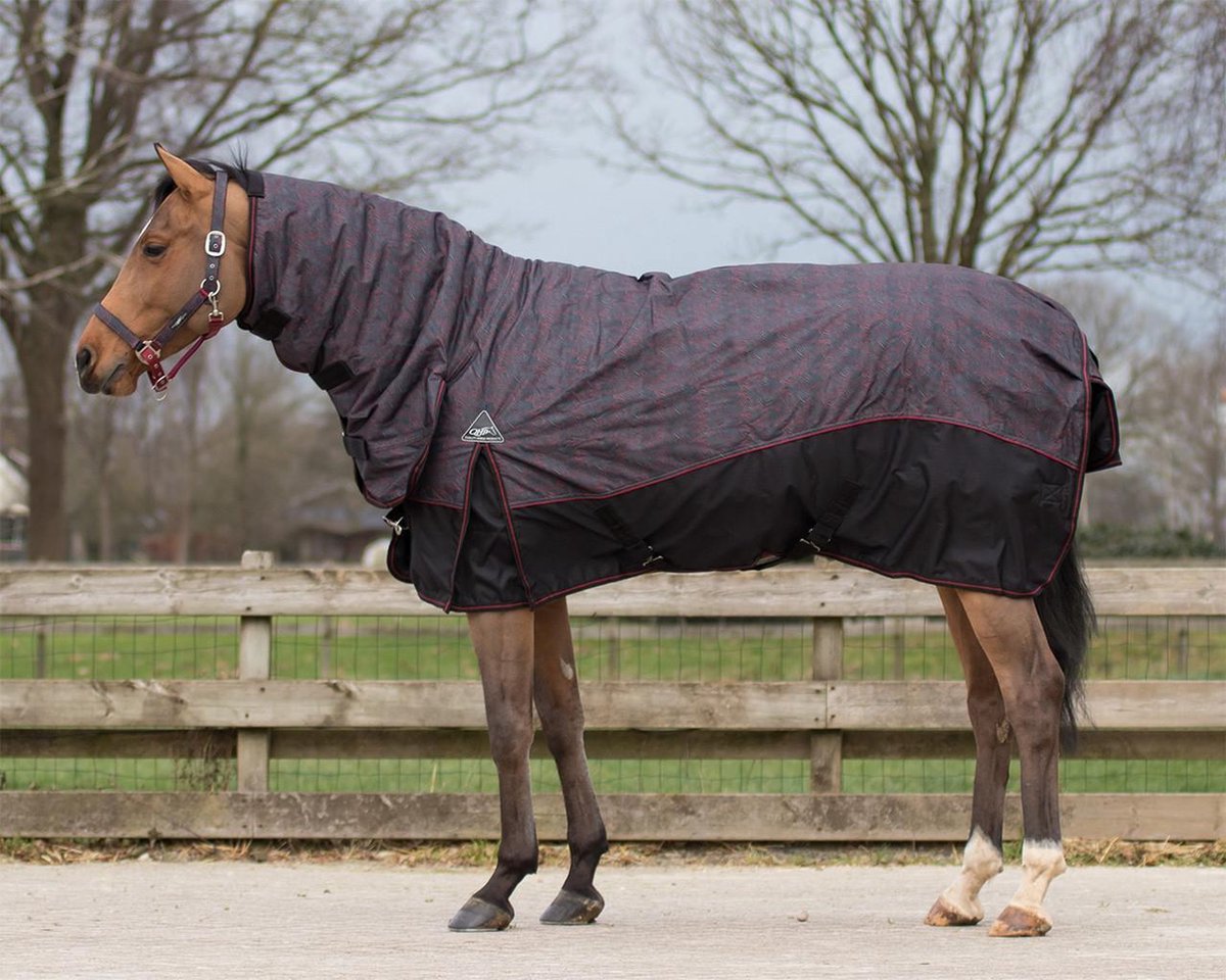 QHP Deken turnout Collection met hals 300gr 205 Melange-Grijs-Zwart