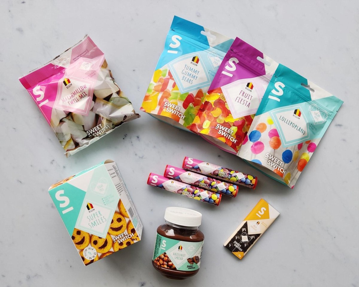 SWEET-SWITCH® - Kids Paradise Box - Confetti - Chocolade - Hazelnootpasta - Koekjes - Marshmallow - Snoep - 10 producten