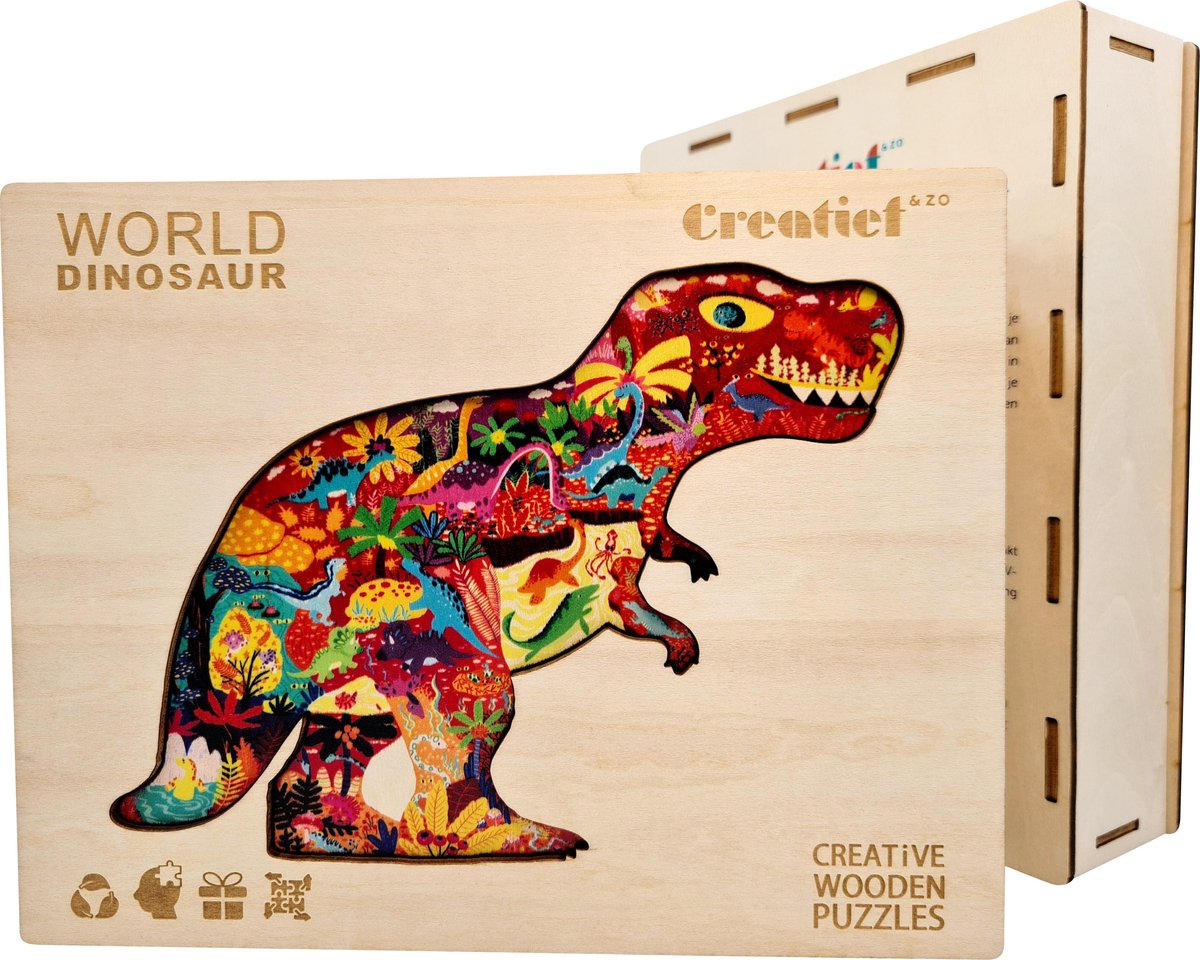 Wereld Dinosaurus - Houten Puzzel Volwassenen - Jigsaw puzzels - A4 formaat
