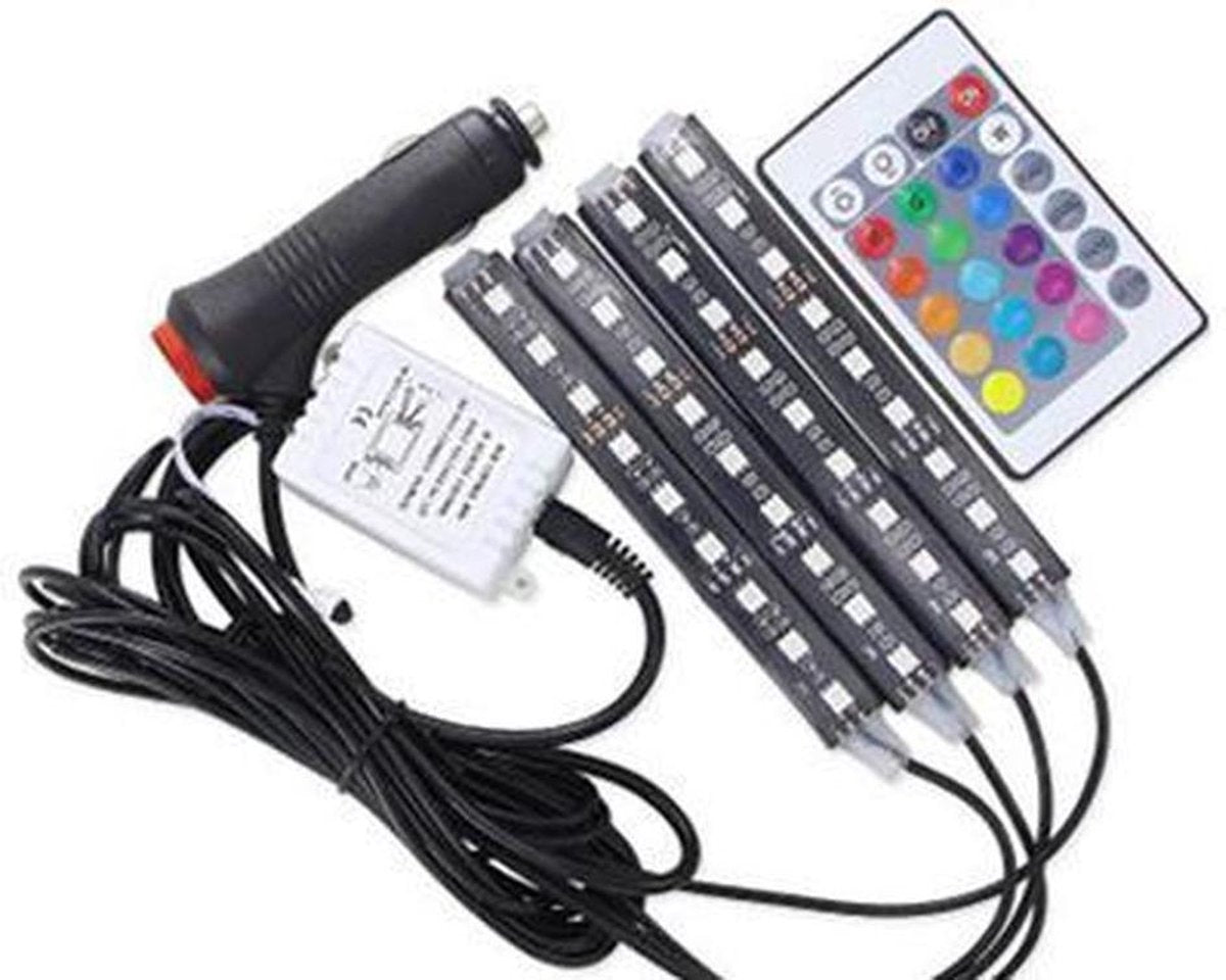 Auto LED RGB Strips - Autoverlichting 12V - LED Strips met Afstandsbediening - Sfeerverlichting Interieur - Gratis Discobal USB - Binnenverlichting Auto -