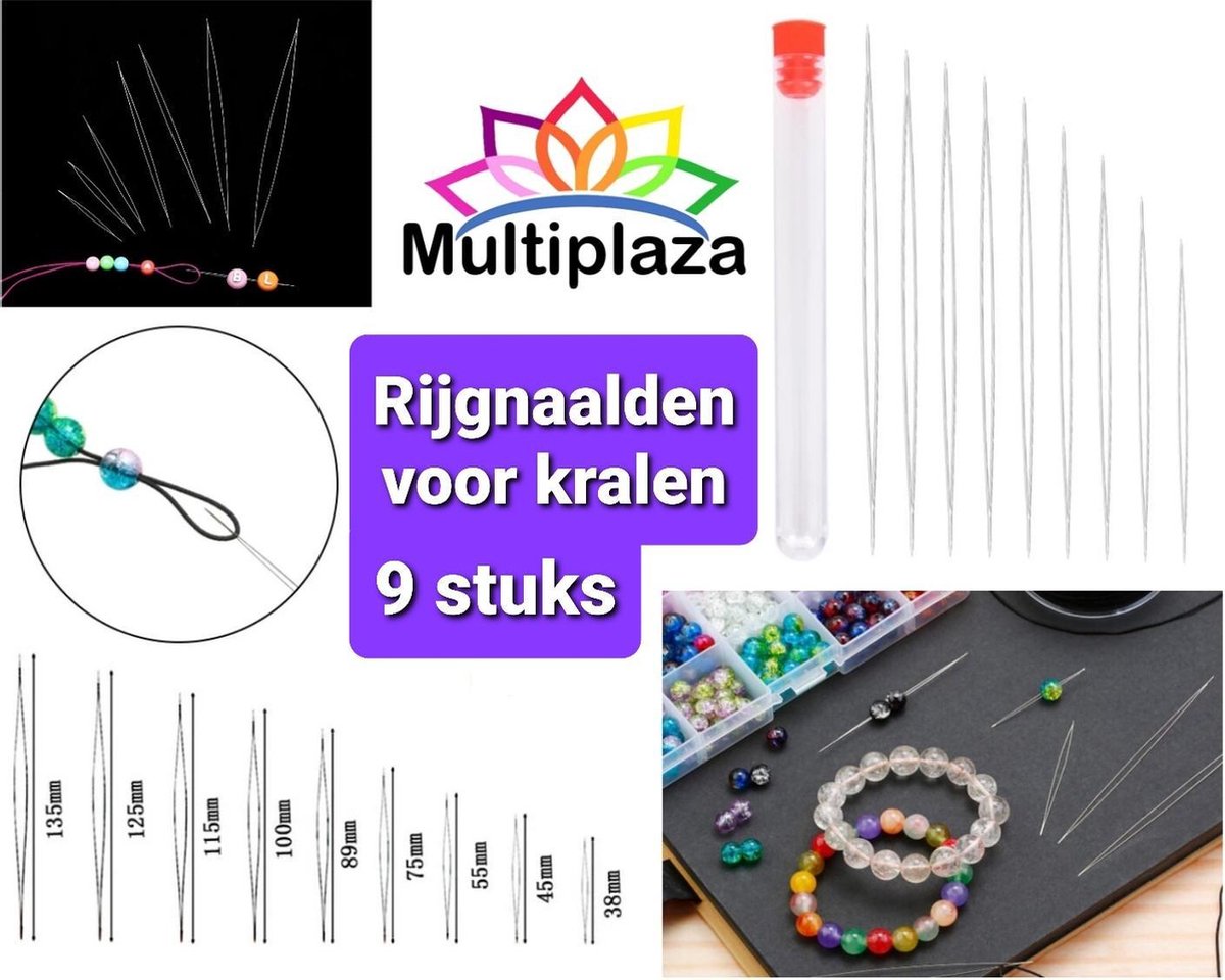 Rijgnaalden "Multiplaza" voor kralen 9-delig in opbergkoker - kraaltjes - hobby - creatief - sieraden - ketting - armband - hulpmiddel - rocailles - miyuki