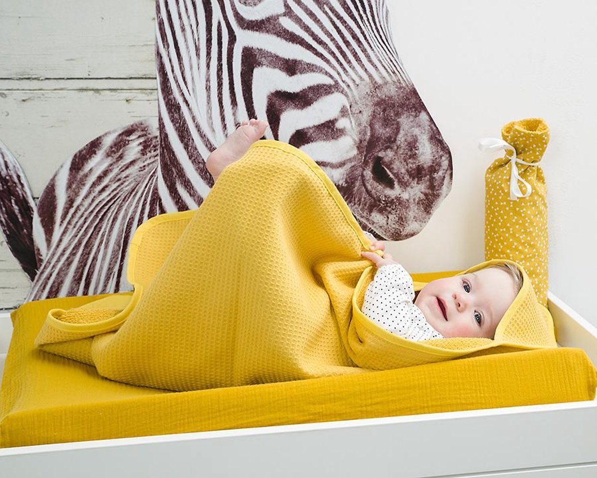Cottonbaby Badcape wafel/badstof - okergeel