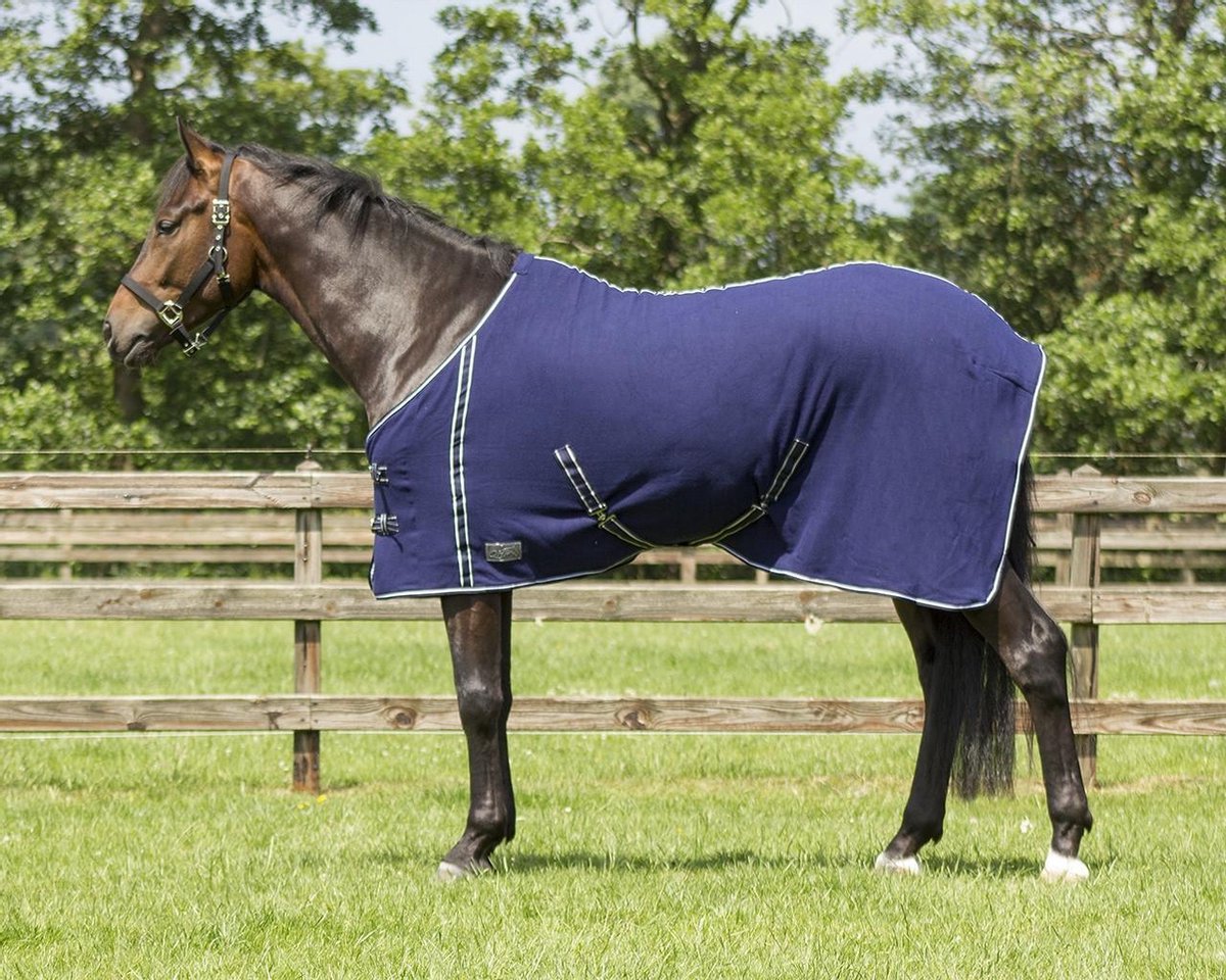 QHP Deken fleece basic met singels  145 Blauw