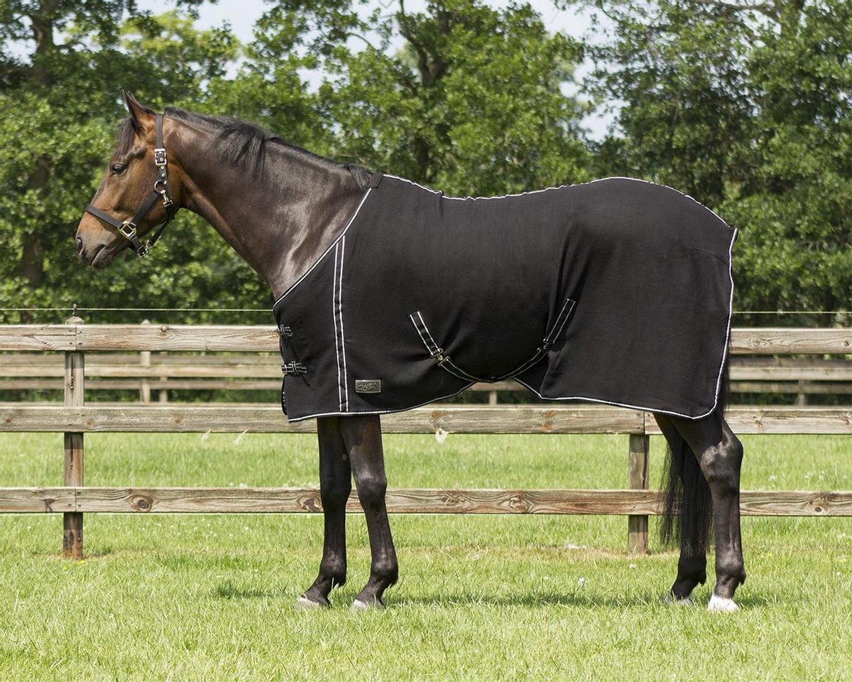 Deken fleece basic met singels  Zwart 205