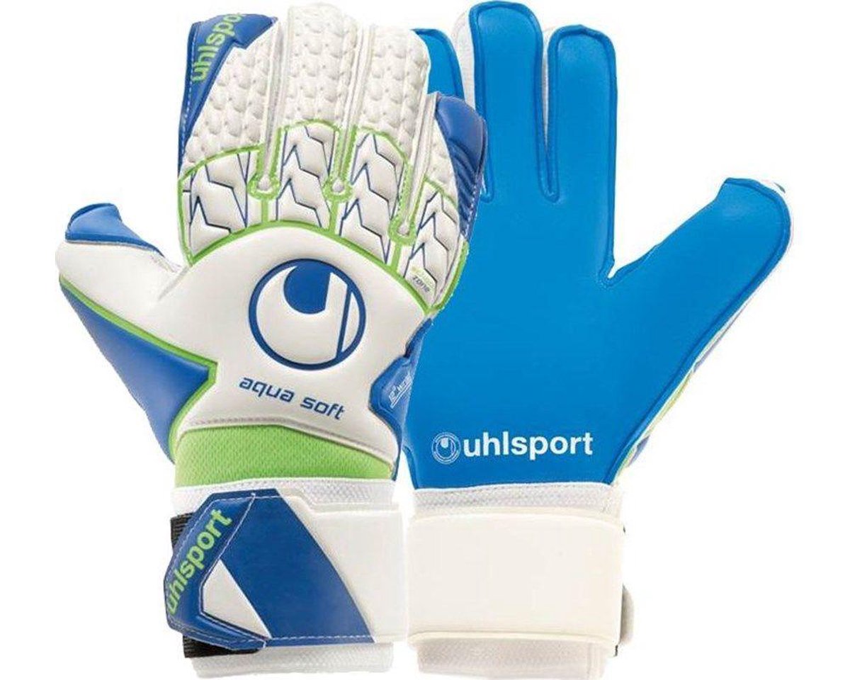 Uhlsport Aquasoft Keepershandschoenen - Wit / Blauw / Fluo Groen | Maat: 8