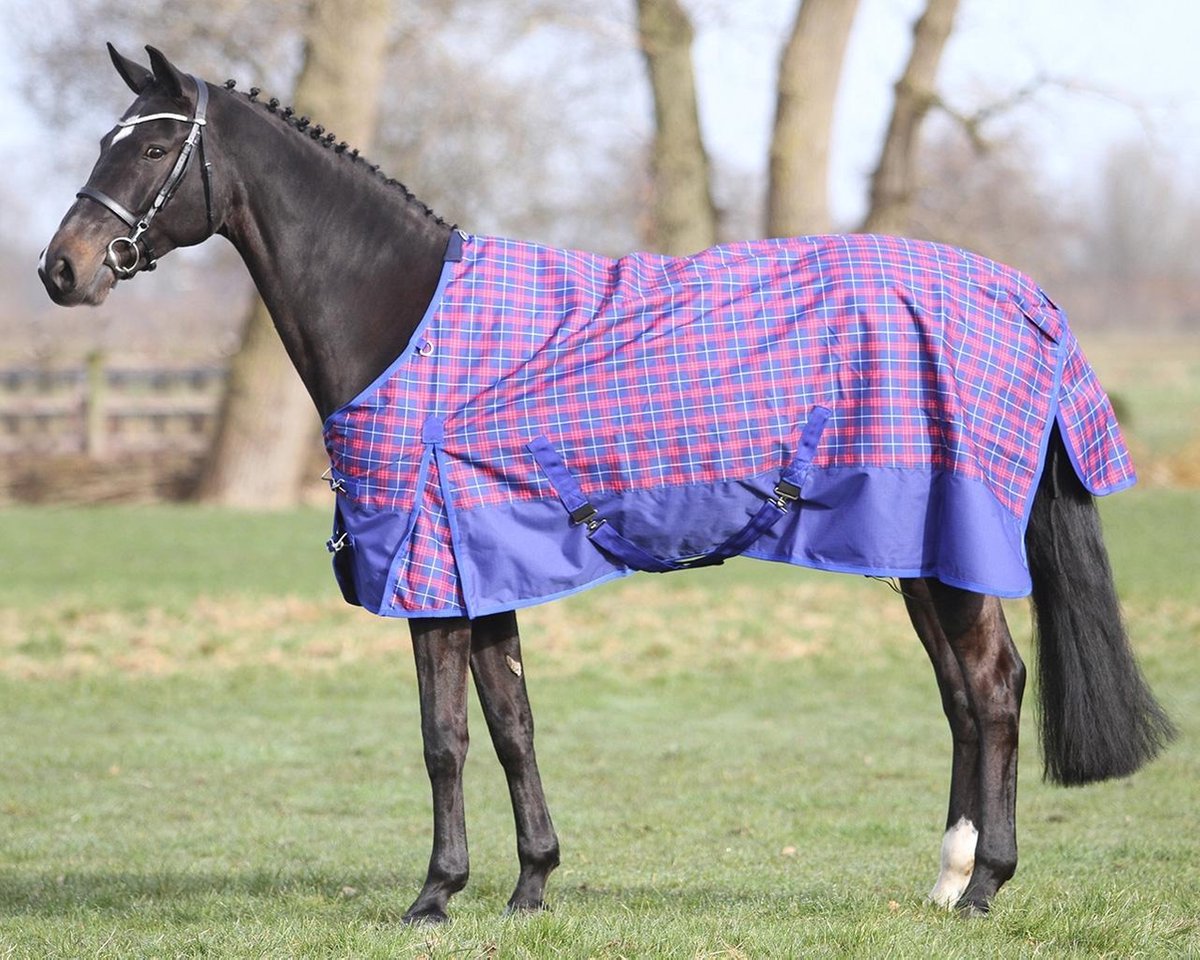 Regendeken luxe 0 gram Kobaltblauw ruit paardendeken - maat 145