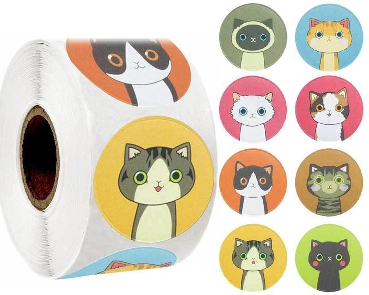 stickerrol | 500 stickers per rol | beloningsstickers | poezenstickers | stickers voor kinderen | stickerrol | school | dierenstickers  | stickervellen | Blijderij