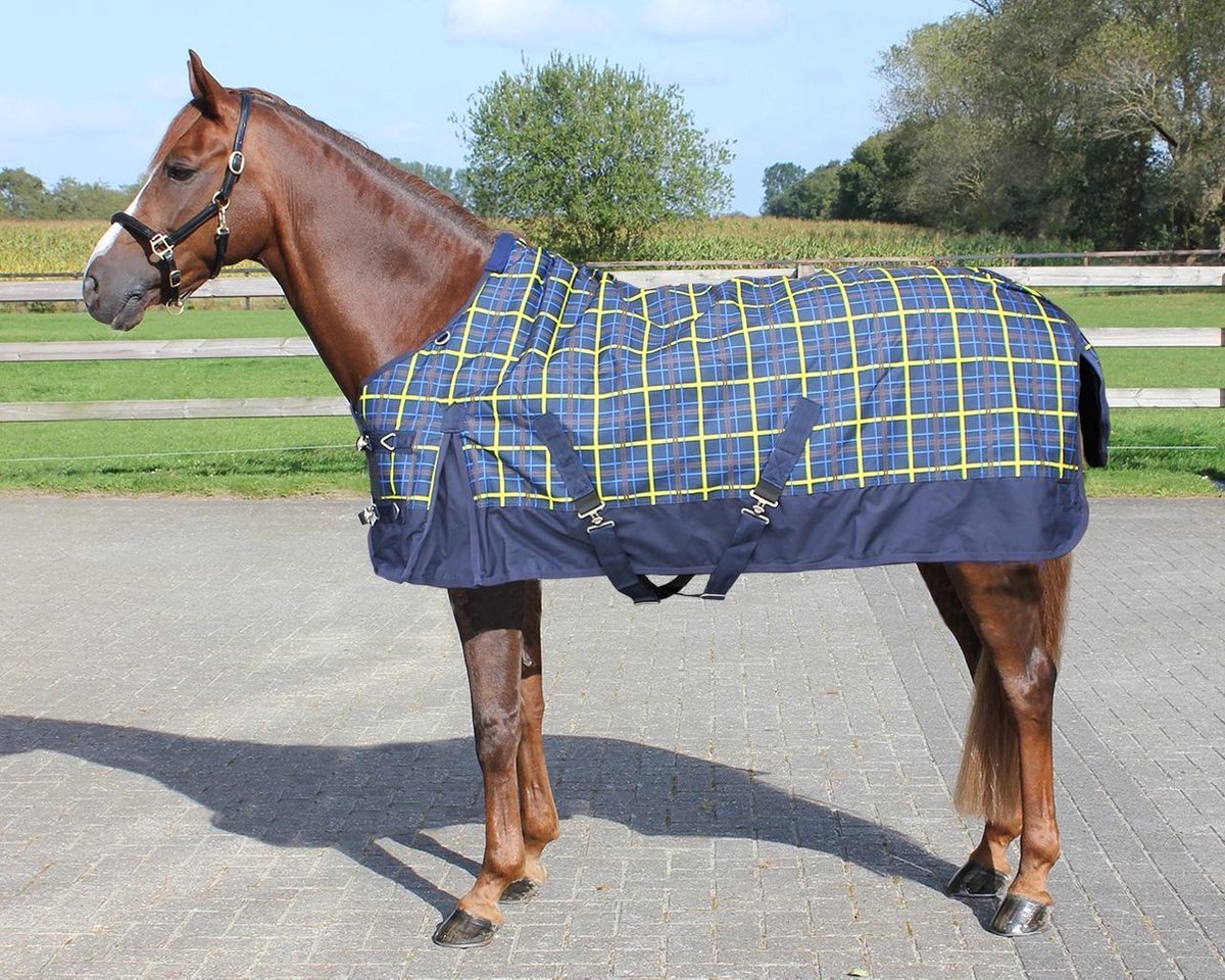 Buitendeken 300 gram Navy/geel paardendeken - maat 195