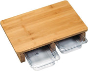 Verhoogde 2-1 FSC® Bamboe Snijplank met 2 uitschuifbare opvang bakken / opvang Containers | 2 Opvangbakken voor Groente of fruit | Keuken snijplank Rechthoekig | Snij Plank met opvangbak |  Afm. 41 x 26
