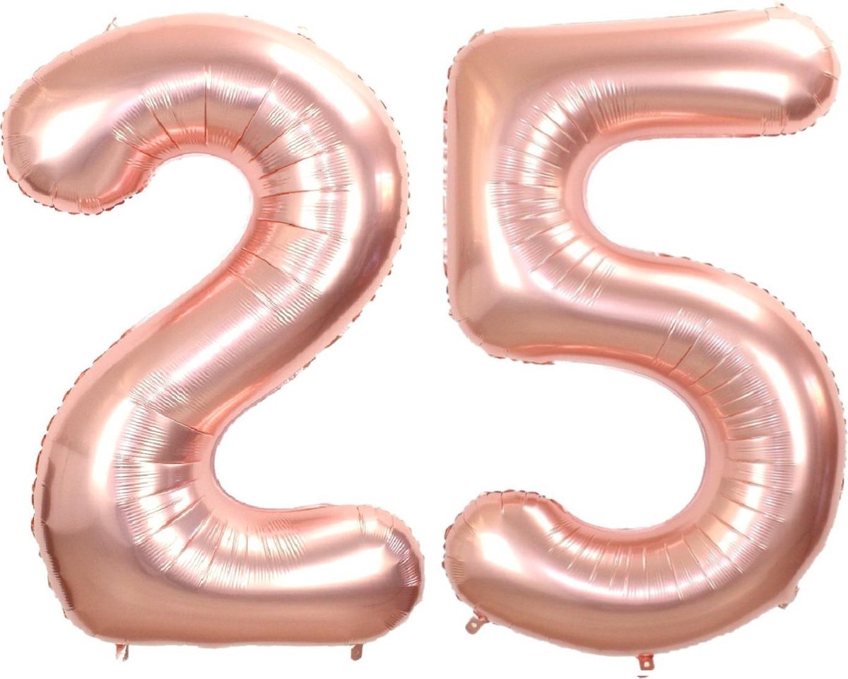 Ballon Cijfer 25 Jaar Rosé Goud 86Cm Folieballon Verjaardag Met Rietje