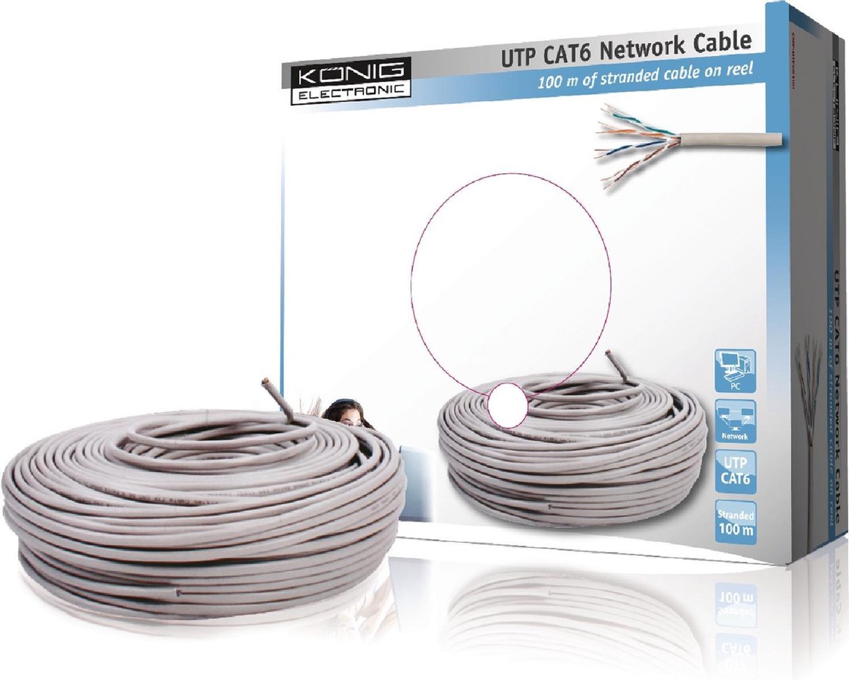 König - Internetkabel op Rol UTP CAT6 - grijs - 100 meter