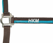 HKM Nylonhalster met touw 180 cm en karabijnhaak bruin/ turquoise Shet